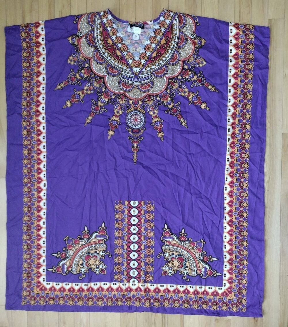 Women's ASHRO Boho Kaftan Top - Purple Multi-Color Print - One Size Missy
